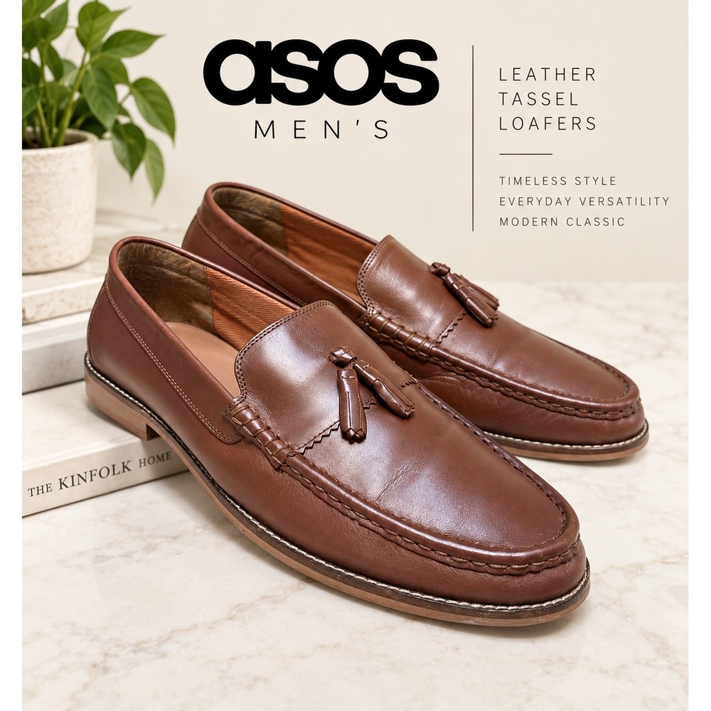 ASOS Design Mens Leather Tassel Loafers Brown Size 14 112658727 Preppy Business